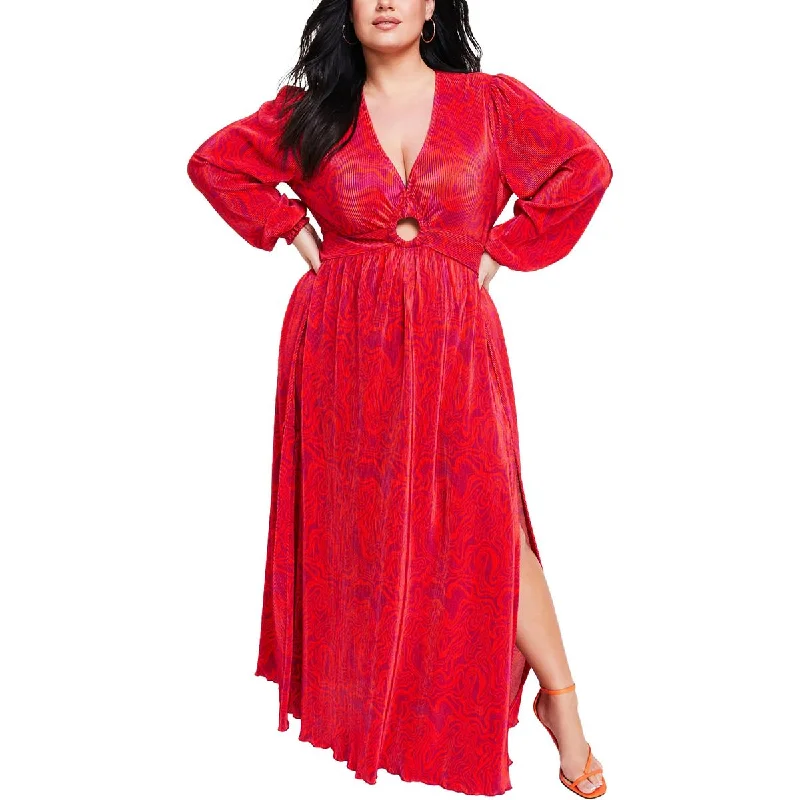 Cozy Essentials Soft Look Nina Parker Womens Plus Keyhole Pleated Maxi Dress