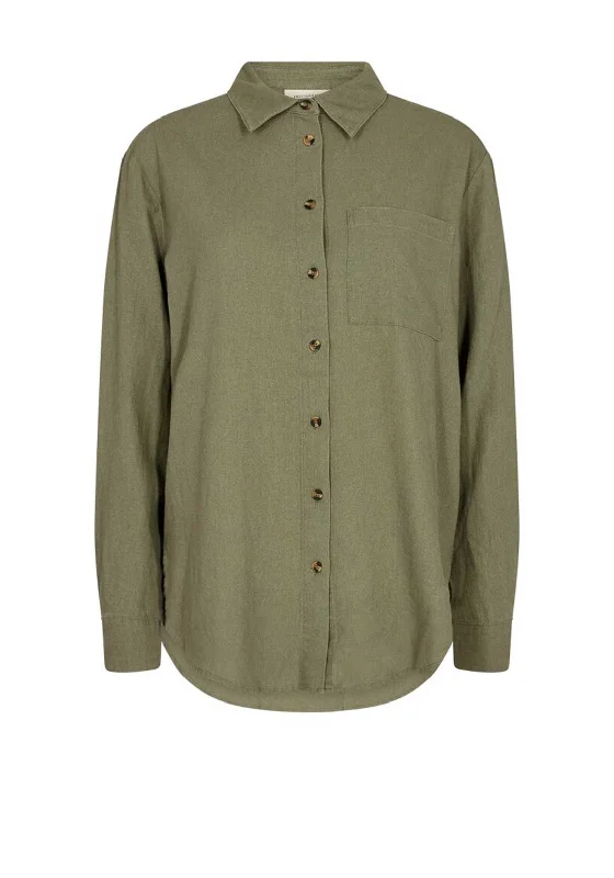 Comfy Clothing Choices Versatile Styles Freequent Lava Linen Shirt, Deep Lichen Green
