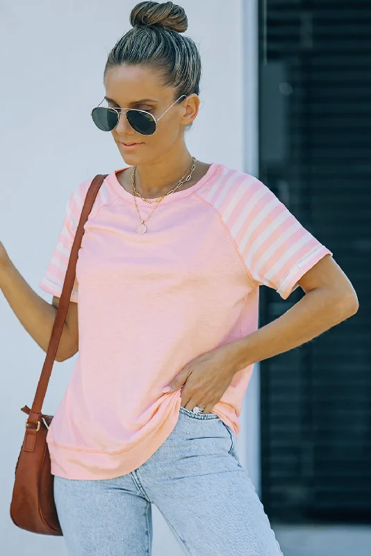 Cozy Outfits Wear Soft Layers Striped Round Neck Raglan Sleeve Tee