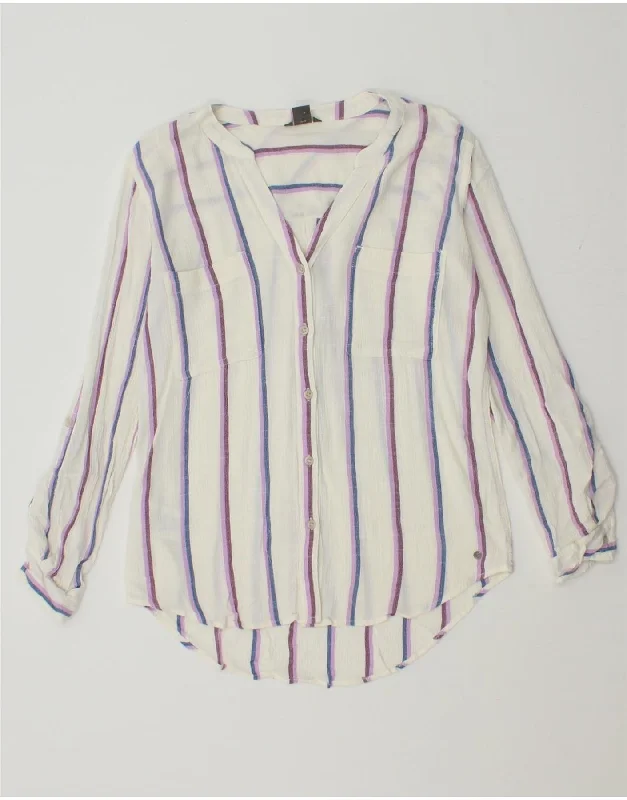 Practical Wear Pieces Effortless Comfort EDDIE BAUER Womens Shirt Blouse UK 6 XS White Striped Viscose