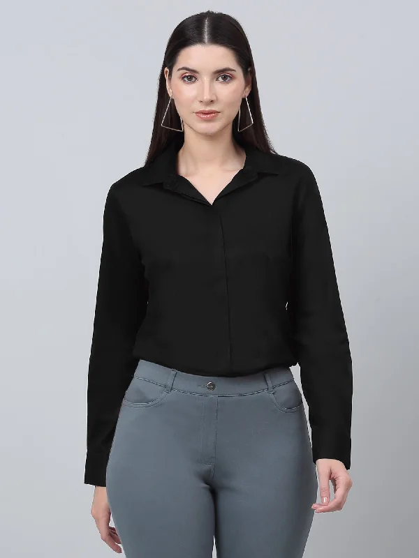 Trendy Cozy Apparel Effortless Style Women's Formal Slim Fit Black Regular Full Sleeve  Shirt