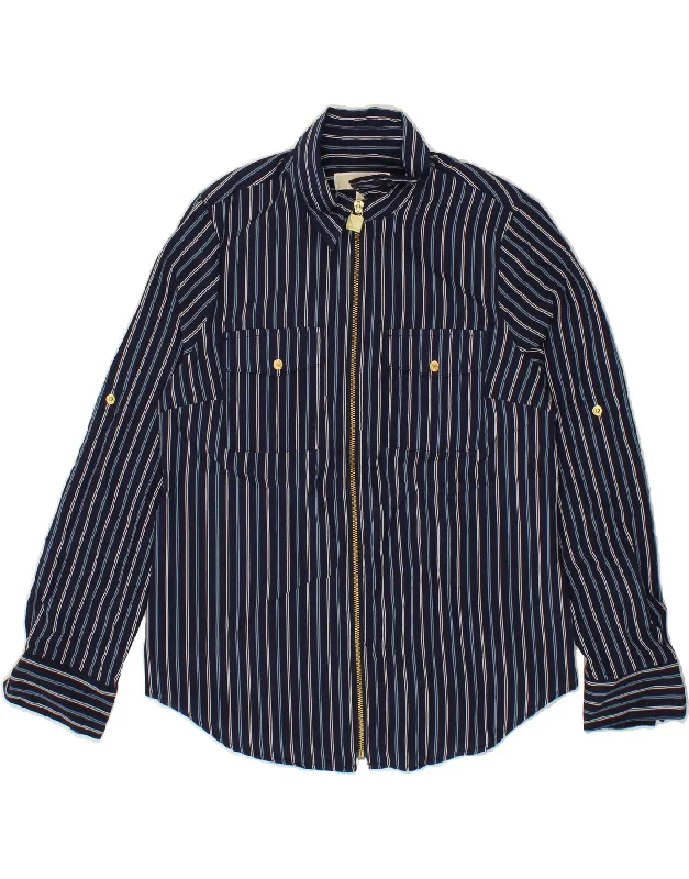 Cozy Outfits Wear Casual Looks MICHAEL KORS Womens Shirt UK 14 Medium Navy Blue Striped Polyester Cozy Outfits Wear Casual Looks MICHAEL KORS Womens Shirt UK 14 Medium Navy Blue Striped Polyester