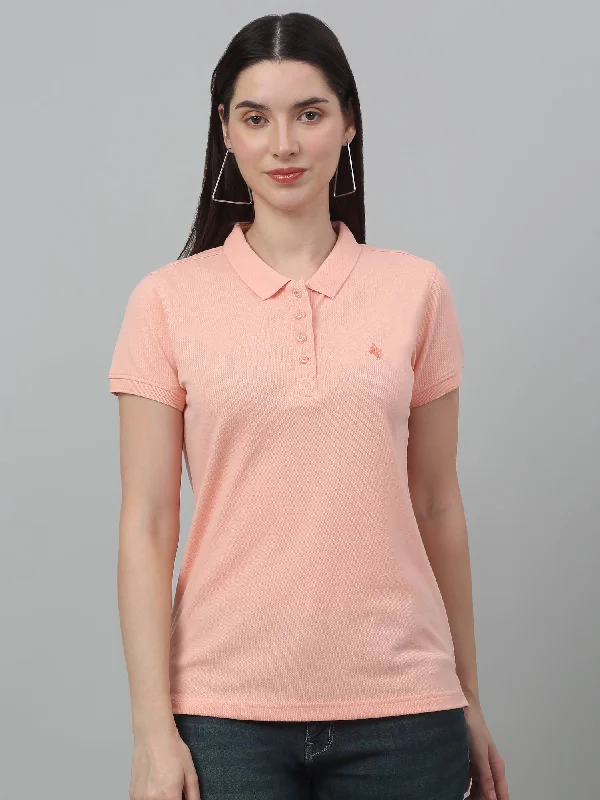 Relaxed Wear Fits Effortless Chic Style Women's Casual Regular Short Sleeve Peach Polo neck T-Shirt Relaxed Wear Fits Effortless Chic Style Women's Casual Regular Short Sleeve Peach Polo neck T-Shirt