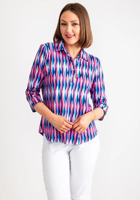 Cozy and Fashionable Cozy Looks Leon Collection Geometric Print Top, Blue & Pink
