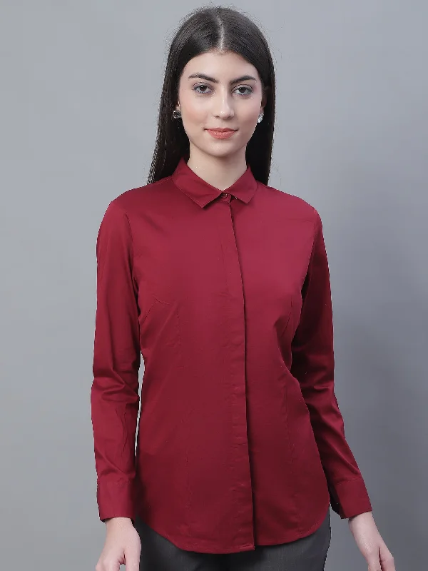Simple Fashion Layers Cozy Wearables Women's Formal Slim Fit Maroon Regular Full Sleeve Shirt Simple Fashion Layers Cozy Wearables Women's Formal Slim Fit Maroon Regular Full Sleeve Shirt