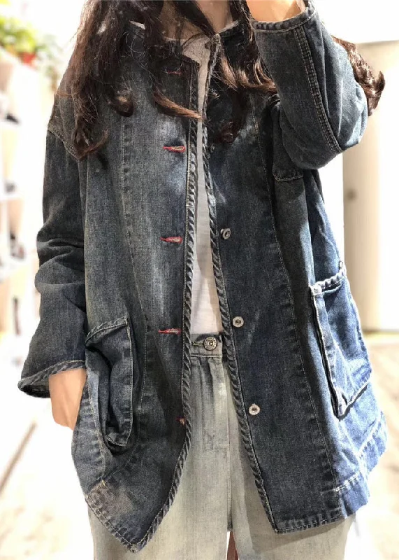 Trendy Warm Looks Classy Comfortwear Plus Size Blue O Neck Pockets Button Patchwork Denim Coat Fall Trendy Warm Looks Classy Comfortwear Plus Size Blue O Neck Pockets Button Patchwork Denim Coat Fall