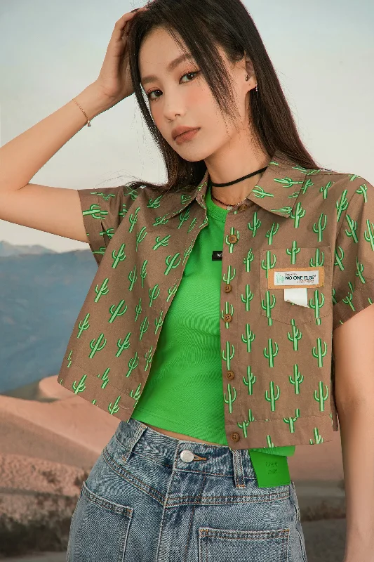 Trendy Warm Looks Easy Chic Catcus Inspired Cropped Shirt