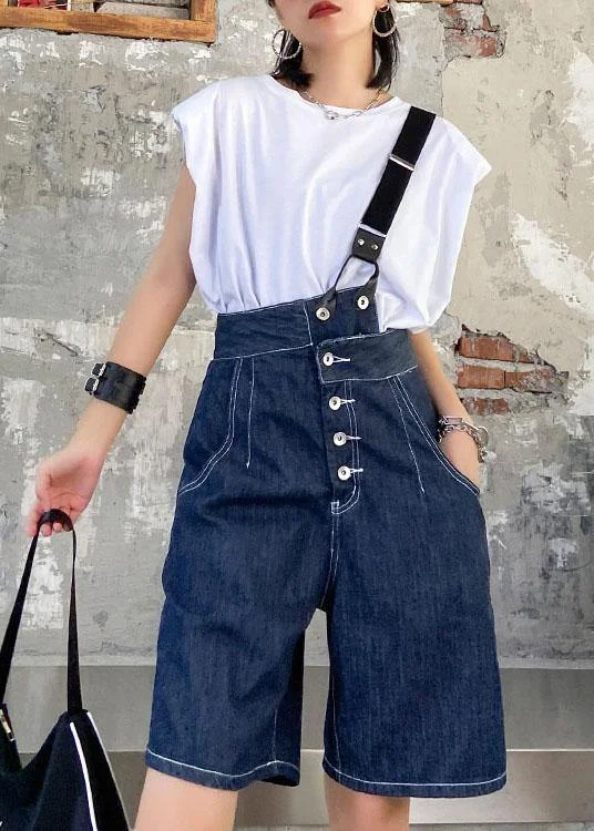 Modern Cozy Looks Casual Wardrobe Summer denim blue back with button five pants