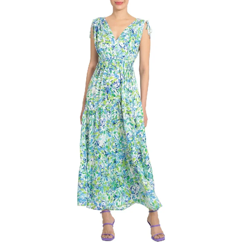 Affordable Outfits Relaxed Dressing Maggy London Womens Floral Double-V Maxi Dress