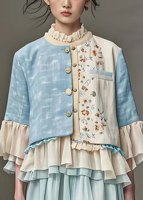 Comfortable Apparel Cozy Essentials New Colorblock Ruffled Print Patchwork Cotton Coats Butterfly Sleeve Comfortable Apparel Cozy Essentials New Colorblock Ruffled Print Patchwork Cotton Coats Butterfly Sleeve