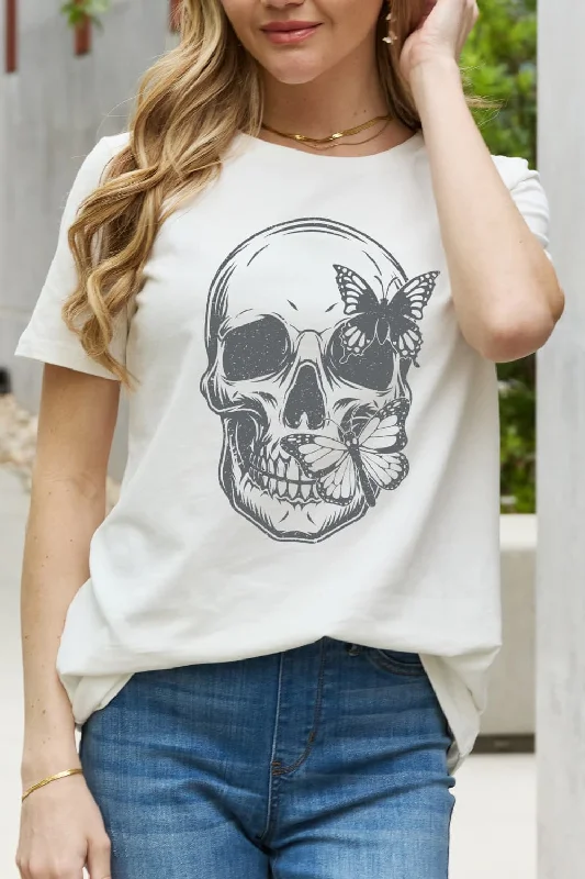 Soft and Casual Looks Budget Comfort Simply Love Skull Butterfly Graphic Cotton T-Shirt Soft and Casual Looks Budget Comfort Simply Love Skull Butterfly Graphic Cotton T-Shirt