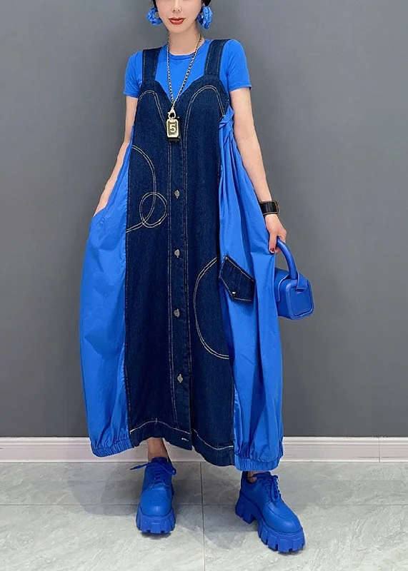 Cozy Fashion Styles Effortless Outfits Chic Blue Oversized Patchwork Cotton Denim Strap Dress Summer Cozy Fashion Styles Effortless Outfits Chic Blue Oversized Patchwork Cotton Denim Strap Dress Summer