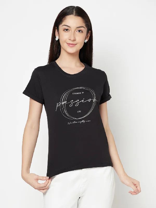 Cozy Day Outfits Versatile Comfortwear Women's Casual Regular Short Sleeve Black Round neck Graphic Print T-Shirt Cozy Day Outfits Versatile Comfortwear Women's Casual Regular Short Sleeve Black Round neck Graphic Print T-Shirt