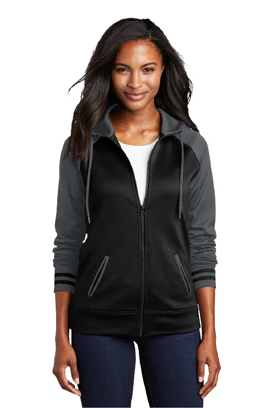 Affordable Comfort Wear Soft Fit Clothing Sport-Tek Womens Sport-Wick Moisture Wicking Fleece Hooded Sweatshirt Hoodie w/ Pockets - Black/Dark Smoke Grey Affordable Comfort Wear Soft Fit Clothing Sport-Tek Womens Sport-Wick Moisture Wicking Fleece Hooded Sweatshirt Hoodie w/ Pockets - Black/Dark Smoke Grey