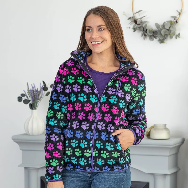 Comfortable Everyday Look Chic Fit Printed Paws Fleece Trimmed Zippered Jacket
