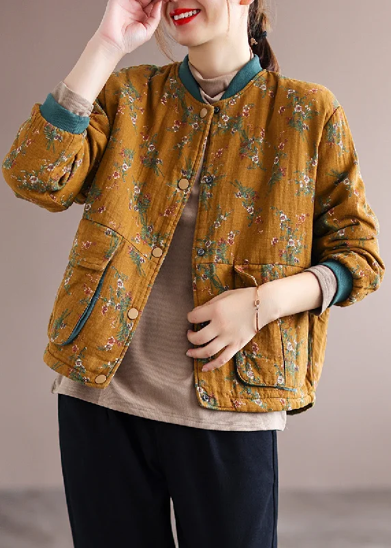 Trendy Cozy Apparel Simple Comforts Yellow Pockets Print Patchwork Fine Cotton Filled Jacket Winter Trendy Cozy Apparel Simple Comforts Yellow Pockets Print Patchwork Fine Cotton Filled Jacket Winter