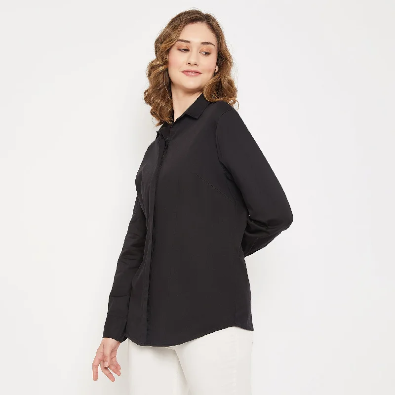 Simple Stylish Wear Easy Chic Women's Formal Slim Fit Black Regular Full Sleeve  Shirt