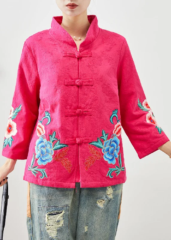 Fashionable Street Comfort Street Comfort Women Rose Embroideried Jacquard Chinese Button Cotton Jackets Fall Fashionable Street Comfort Street Comfort Women Rose Embroideried Jacquard Chinese Button Cotton Jackets Fall