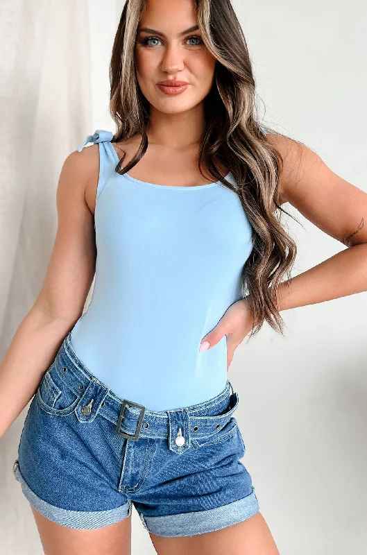 Soft-Fit Clothes Chic Wear Born With Style Bow Detail Tank Bodysuit (Baby Blue)