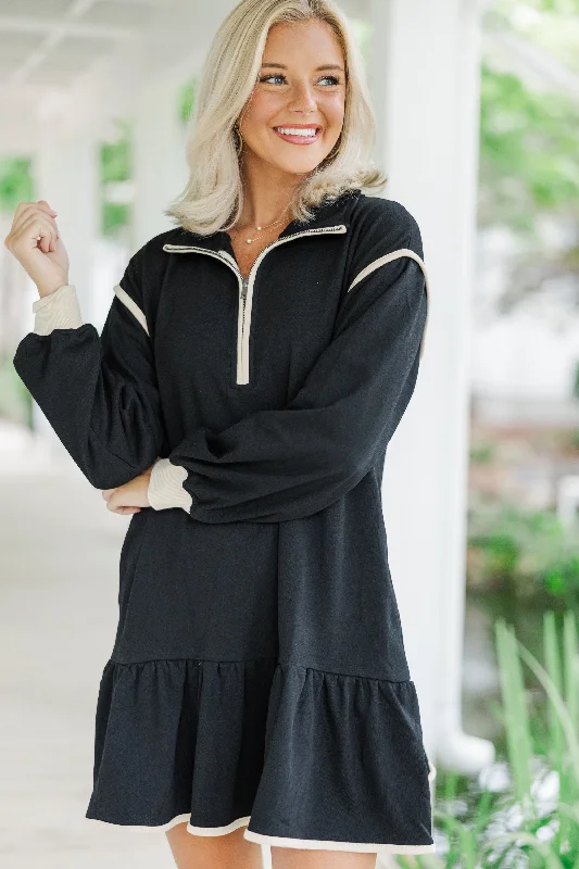 Affordable Smart Styles Daywear Fashion Make It Right Black Half Zip Sweatshirt Dress Affordable Smart Styles Daywear Fashion Make It Right Black Half Zip Sweatshirt Dress