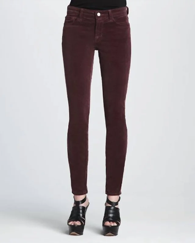Warm Textures Cozy Textures Blackberry Corduroy Mid Rise Stretch Pants In Dark Red