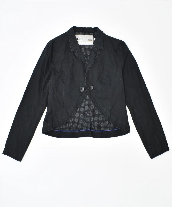 Simple Stylish Wear Trendy Comfortwear LEE Womens Blazer Jacket UK 14 Large Black Cotton
