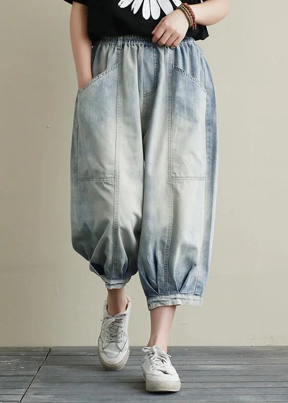 Comfortable Vibes Casual Wearables Summer new cropped denim bloomers women loose large size blue harem pants Comfortable Vibes Casual Wearables Summer new cropped denim bloomers women loose large size blue harem pants
