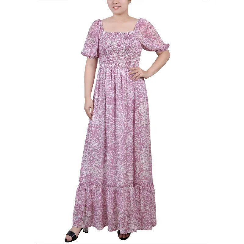 Cozy Fit Outfits Comfy Textiles NY Collection Womens Petites Printed Chiffon Maxi Dress