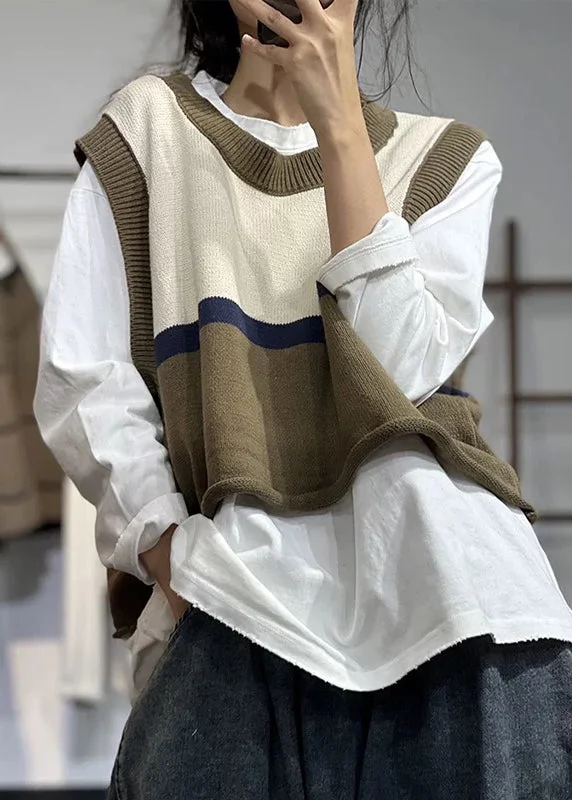 Warm Textures Trendy Vibes Women Beige O Neck Patchwork Cotton Knit Waistcoat Sleeveless Warm Textures Trendy Vibes Women Beige O Neck Patchwork Cotton Knit Waistcoat Sleeveless