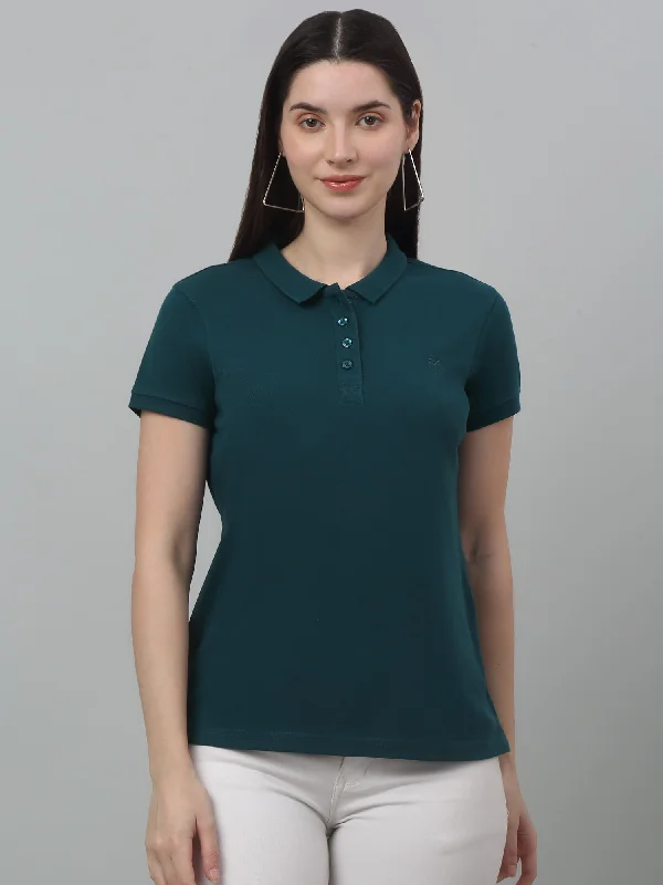 Cozy Fashion Styles Casual Vibes Women's Casual Regular Short Sleeve Teal Polo neck T-Shirt Cozy Fashion Styles Casual Vibes Women's Casual Regular Short Sleeve Teal Polo neck T-Shirt