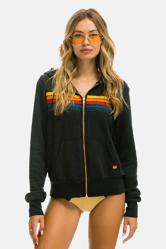 Soft Comfort Fits Everyday Style 5 Stripe Zip Hoodie Charcoal