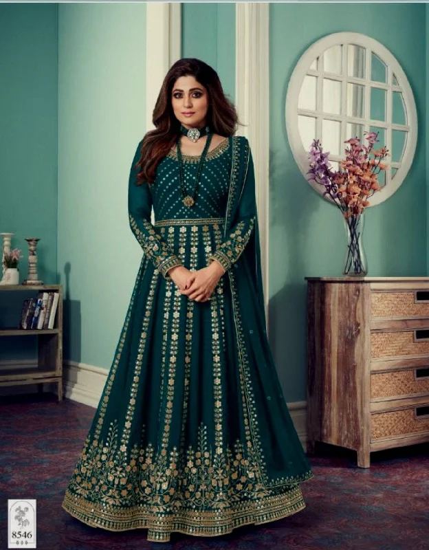 Chic Comforts Pieces Casual Layers 8546 Turquoise Sequence work Georgette Anarkali Suit Chic Comforts Pieces Casual Layers 8546 Turquoise Sequence work Georgette Anarkali Suit
