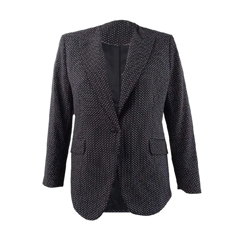 Cozy Everyday Wardrobe Comfy Wear Anne Klein Women's Micro-Dot Piping-Trim Blazer (2, Anne Black/Anne White)