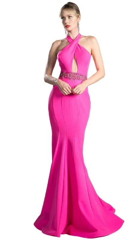 Soft and Cozy Apparel Chic Textures Ladivine 11978 - Scuba Mermaid Dress Halter Neck Evening Gown