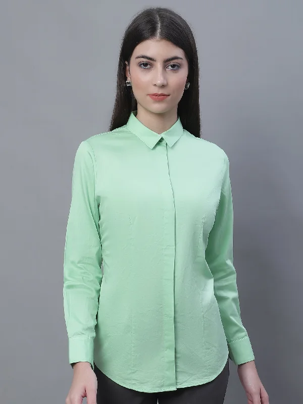 Casual Comfort Clothing Affordable Outfits Women's Formal Slim Fit Green Regular Full Sleeve  Shirt