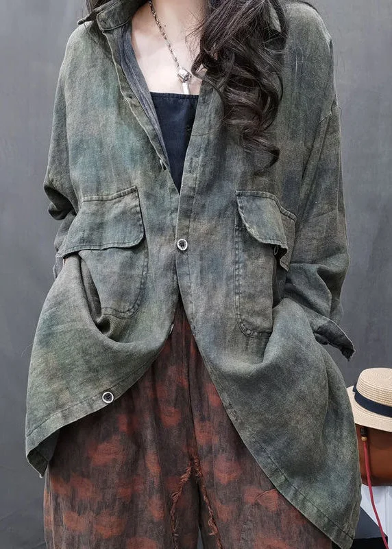 Cozy Everyday Wardrobe Fashionable Comforts Loose Green Peter Pan Collar Tie Dye Pockets Coats Long Sleeve Cozy Everyday Wardrobe Fashionable Comforts Loose Green Peter Pan Collar Tie Dye Pockets Coats Long Sleeve