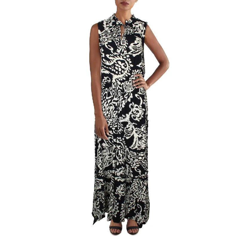 Relaxed Chic Modern Comfort MSK Womens Printed Tie Neck Maxi Dress