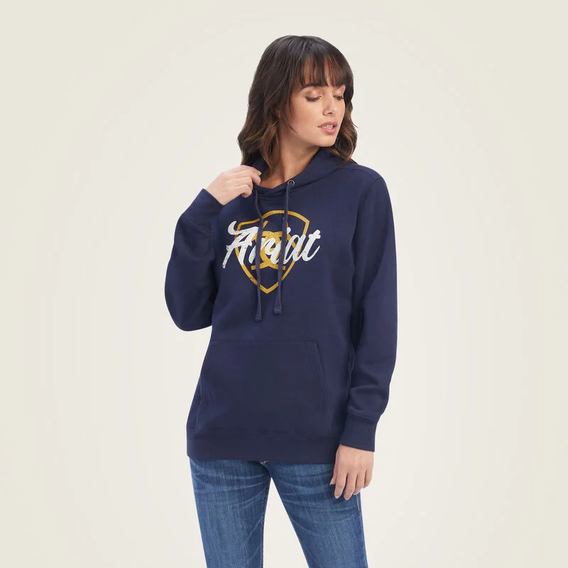 Ariat Women's REAL Shield Logo Hoodie, Navy Eclipse