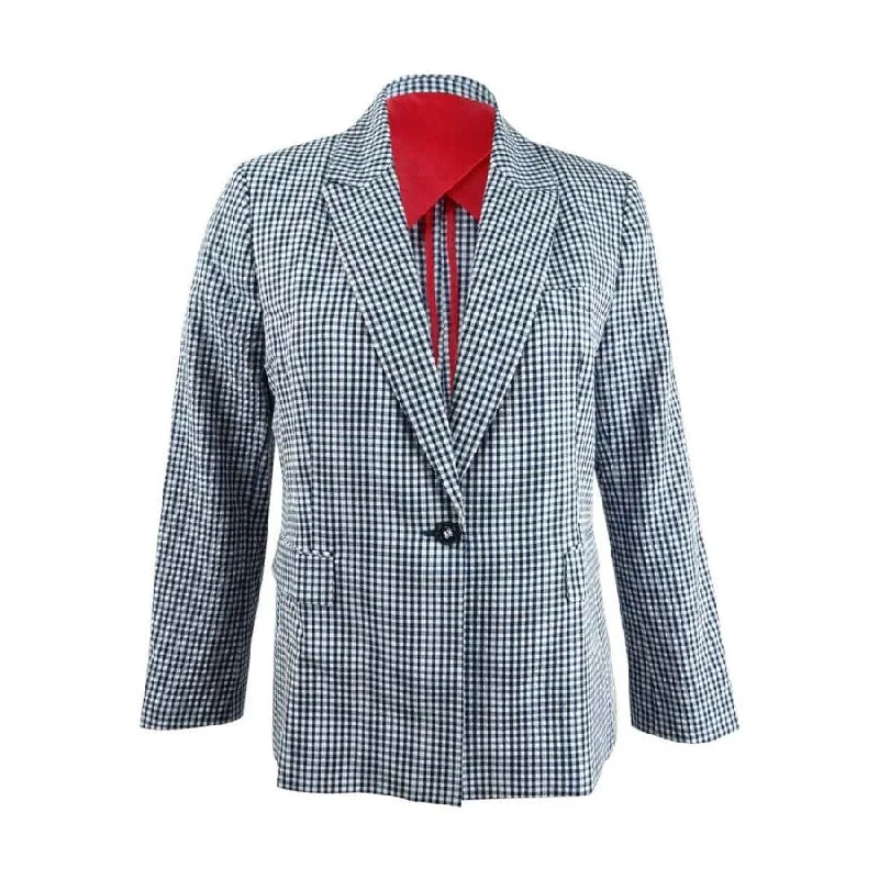 Cozy Wearable Styles Simple Comfort Look Nine West Women's Gingham-Print Blazer (16, Navy/White)