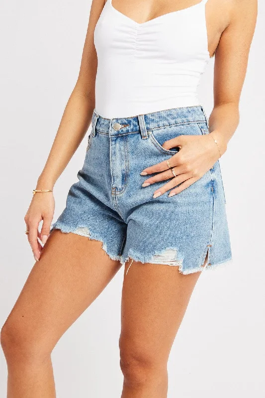 Simple Wear Everyday Style Denim Relaxed Denim Short Mid Rise