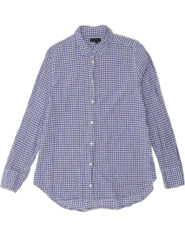 J. CREW Womens Shirt US 8 Medium Blue Gingham Cotton