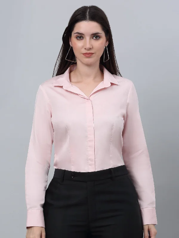 Practical Wear Pieces Relaxed Outfits Women's Formal Slim Fit Baby Pink Regular Full Sleeve  Shirt