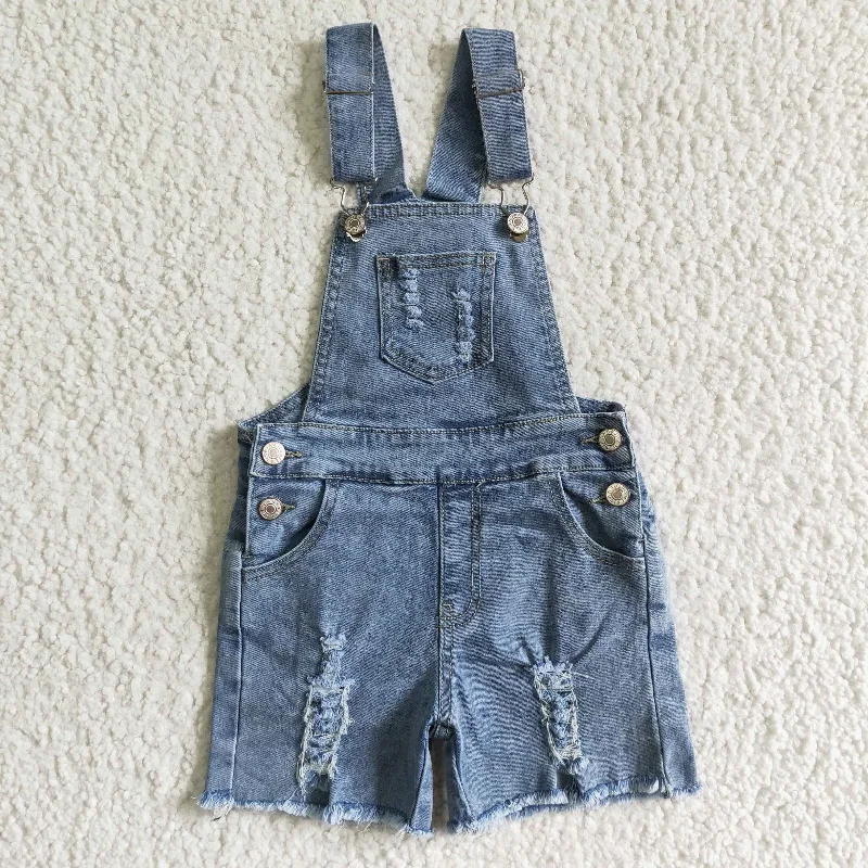 Comfortable Textiles Chic Wear boy and girls washed denim overalls  kids fashion summer jumpsuit