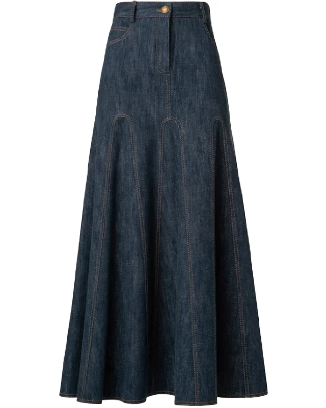 Fashionable Street Comfort Casual Vibes Denim Midi Skirt in Navy