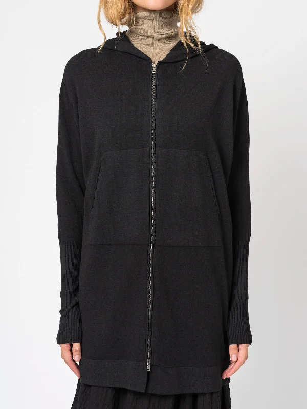 Viscose and Wool Zipped Maxi Hoodie