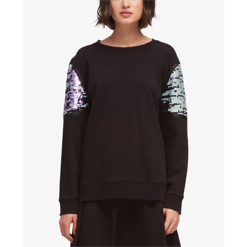 DKNY Womens Sequin Pullover Sweater, Black, Medium