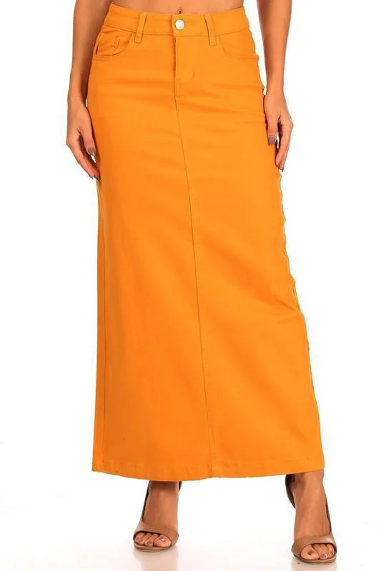 Soft Layers Clothing Comfortable Fits Ava Long Color Denim Skirt in Mustard (FINAL SALE)