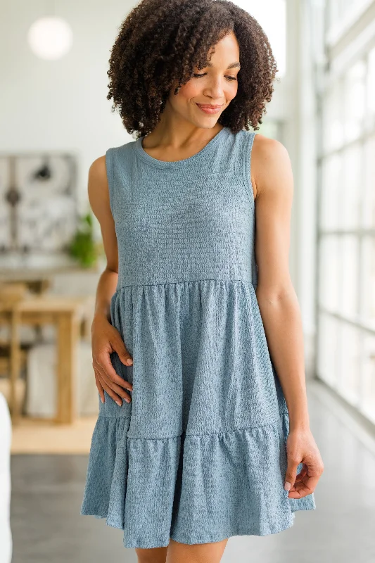 Versatile Comfort Pieces Cozy Wearables Go With The Flow Blue Tiered Dress