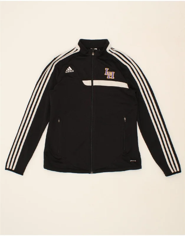 ADIDAS Womens Graphic Tracksuit Top Jacket UK 12/14 Medium Black Polyester