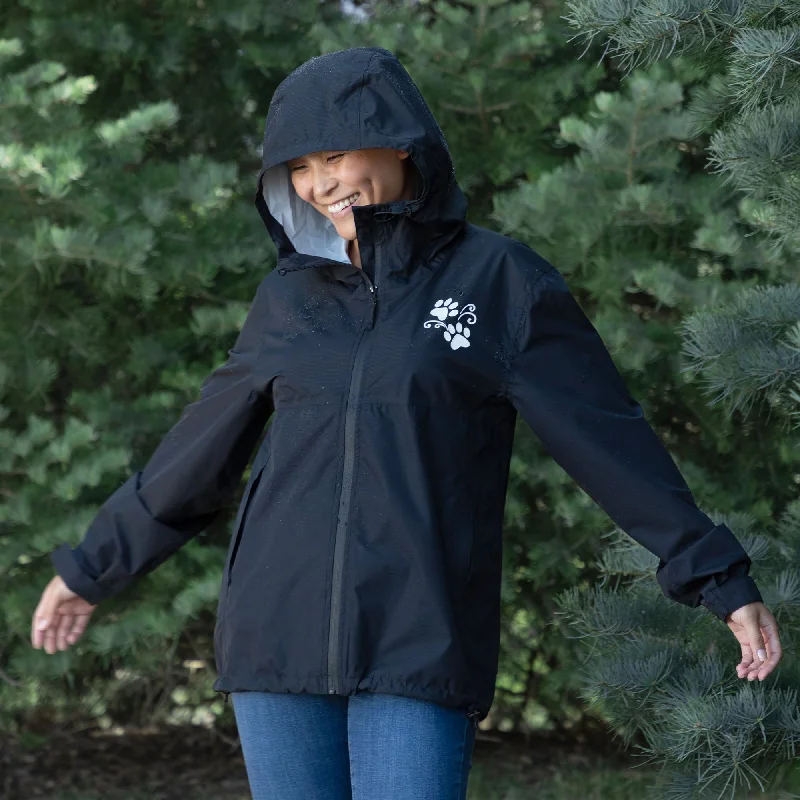 Fashion Comfort Trends Everyday Styles Reflective Paw Print Rain Jacket with Zippered Pockets